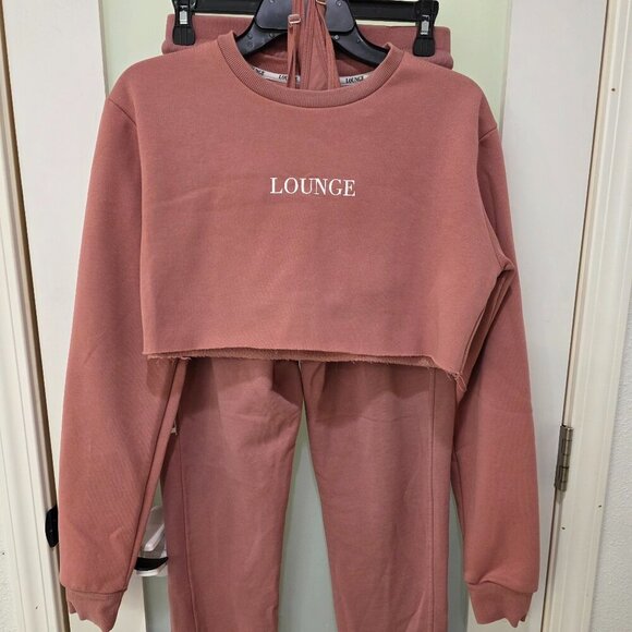 LOUNGE Tops - Lounge Women’s 3-Piece Set – Pink Bralette, Cropped Crewneck Sweatshirt & Sweatp
